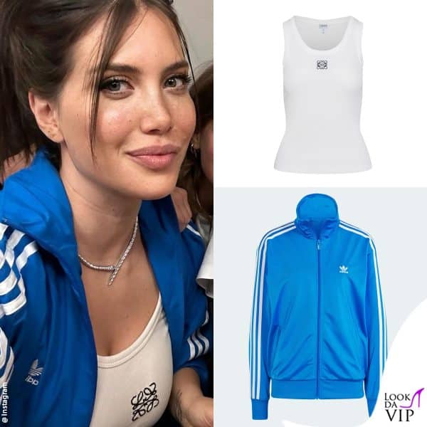canottiera Loewe, felpa Adidas, collana Bulgari 