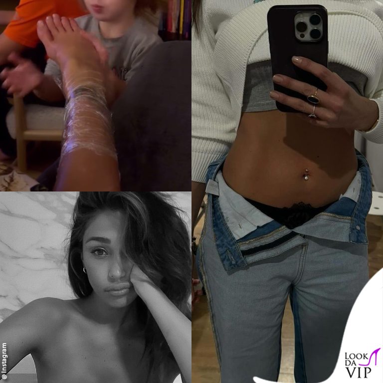 Belen Rodriguez mostra il piercing all'ombelico