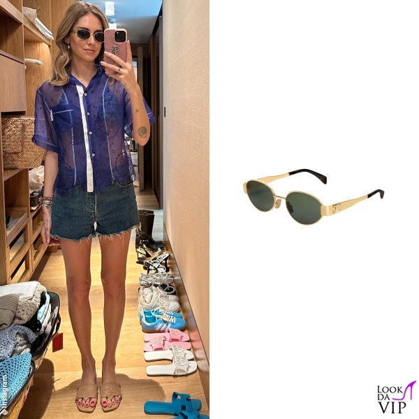 A Dubai, ecco il primo fitcheck nell'armadio (occhiali Celine, ciabatte Chiara Ferragni Brand)