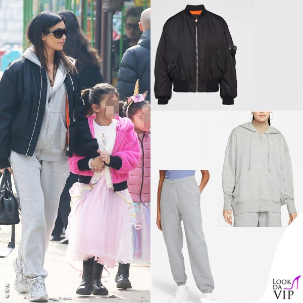 look sportivo per la ex velina con tuta Nike e bomber Prada
