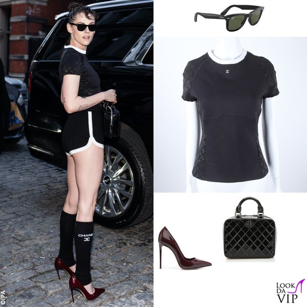 top, calze e borsa Chanel, pump Le Silla, occhiali Rayban 