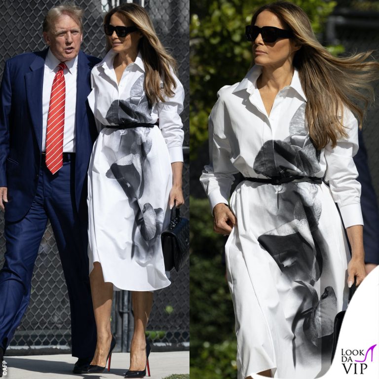 Melania Trump in Florida con l'abito Alexander McQueen