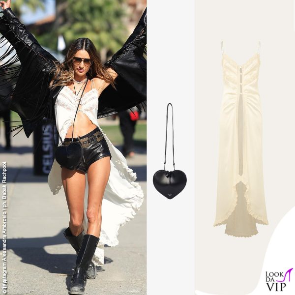 Alessandra Ambrosio con un abito Siedres e borsa Alaia 