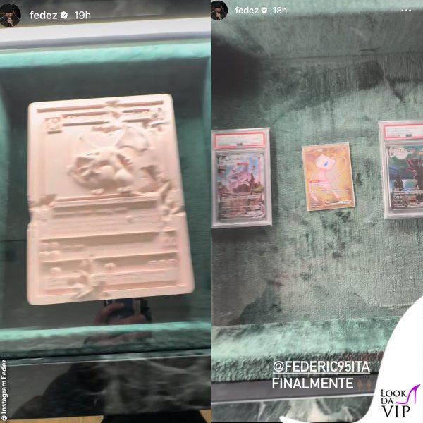 nelle teche c'è anche una scultura dell'artista Daniel Arsham, oltre ad altre carte Pokemon 