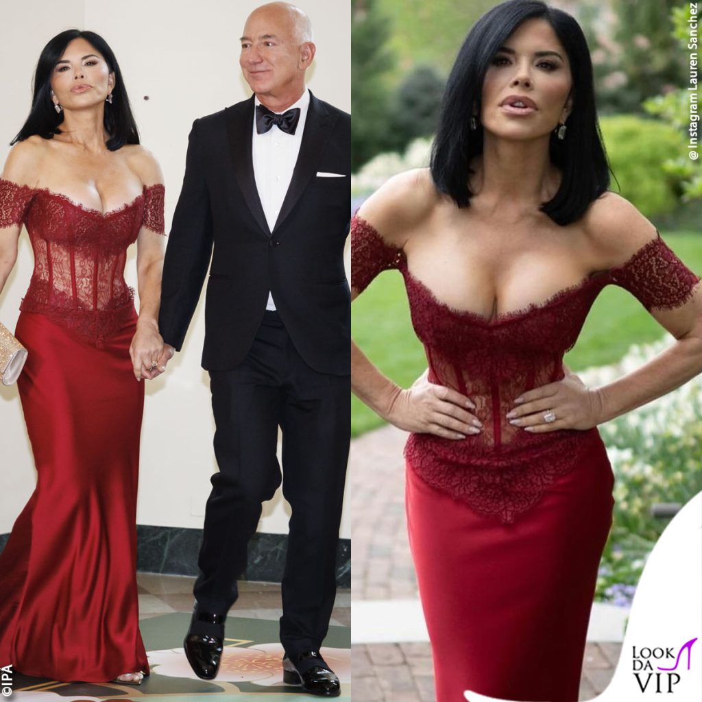 Lauren Sanchez con l'abito di pizzo Rasario alla Casa Bianca
