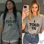 Chiara Ferragni con la tshirt "I told ya" di Loewe