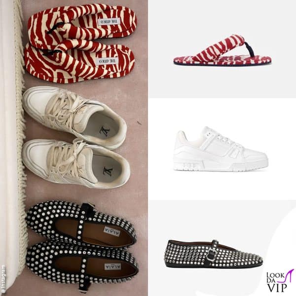 La Ferragni ha mostrato le sue ultime scarpe preferite su Instagram: infradito The Attico, sneakers Louis Vuitton, ballerine Alaia