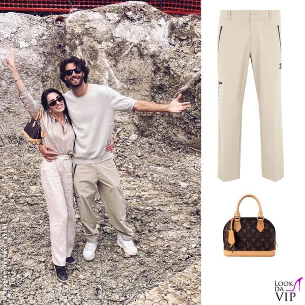 Gianmarco indossa pantaloni Puma, Giulia ha la borsa Louis Vuitton