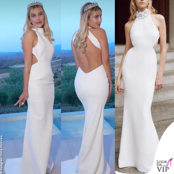 Clizia Incorvaia elegante e sexy all'addio al nubilato con un abito Galia Lahav