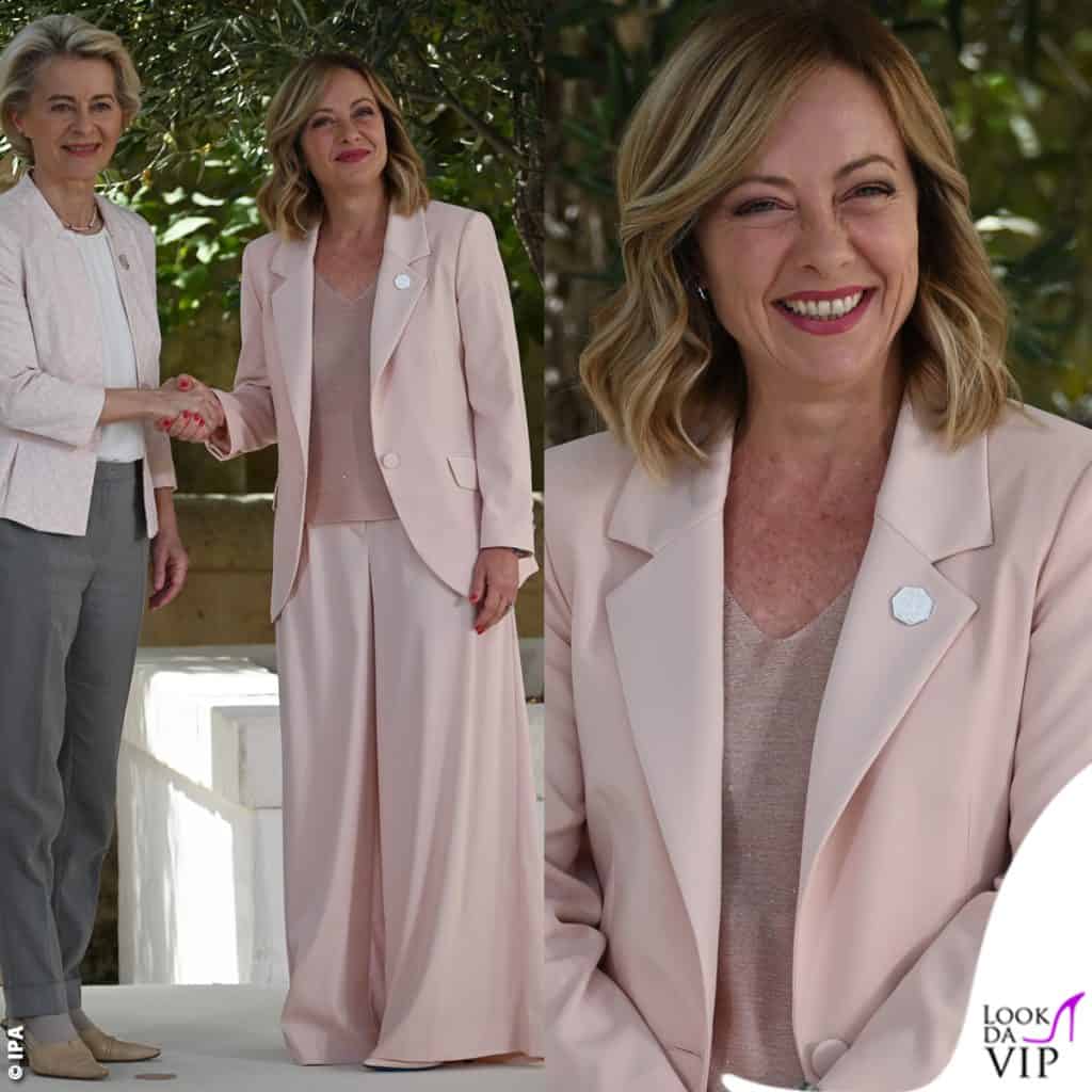 Giorgia Meloni G7 tailleur DExterior Ursula Von Der Leyen