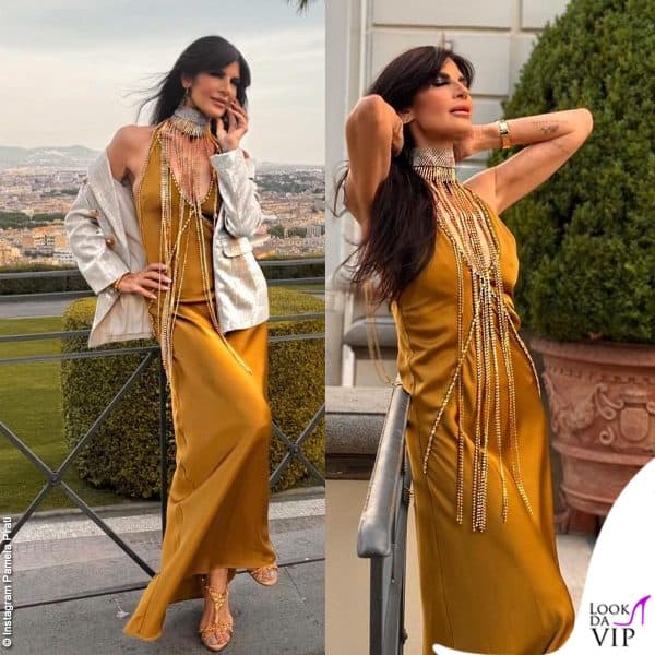 Pamela Prati sfoggia un abito Venti7 atelier