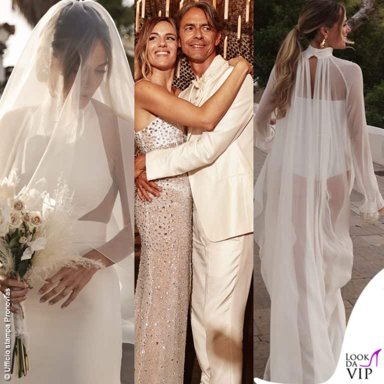 nozze Angela Robusti abito da sposa Pronovias Pippo Inzaghi completo Giorgio Armani