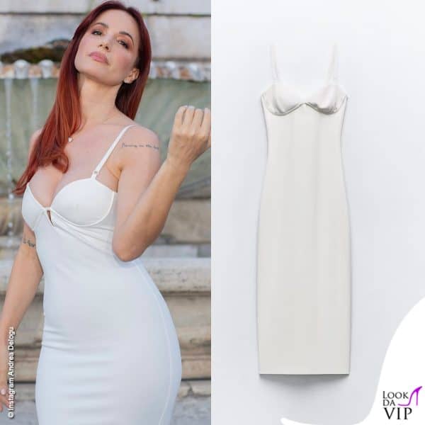 Andrea Delogu fascia le curve in un abito Zara