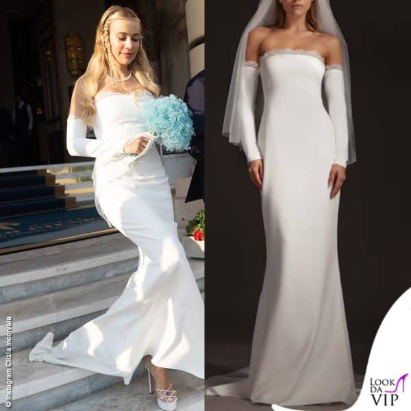 Clizia Incorvaia in abito da sposa Galia Lahav alle nozze con Paolo Ciavarro