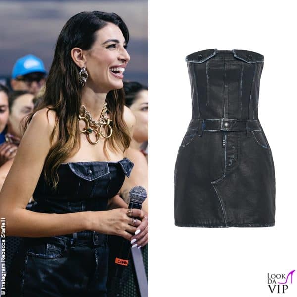 Per lei un vestito in jeans scuro Dsquared2 con le tasche sul décolleté