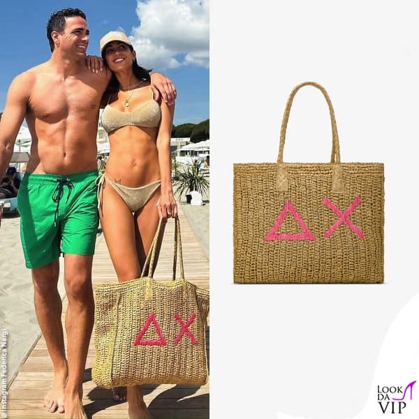 in spiaggia con Alessandro Matri, Federica Nargi sfoggia una borsa Sun68 