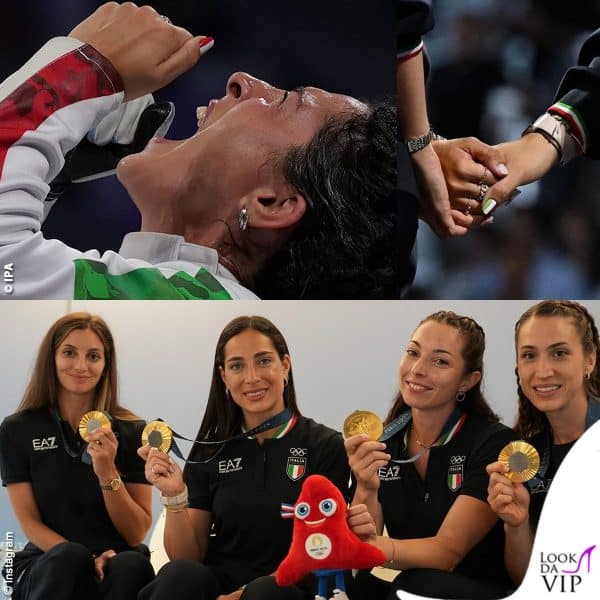 il tricolore sulle unghie di Alberta Santuccio, oro nella spada femminile insieme a Rossella Fiamingo, Giulia Rizzi e Mara Navarria