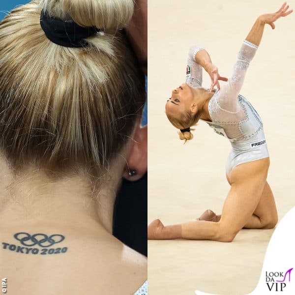 Alice D'Amato a Parigi con il tatuaggio che ricorda la sua partecipazione a Tokyo 2020 