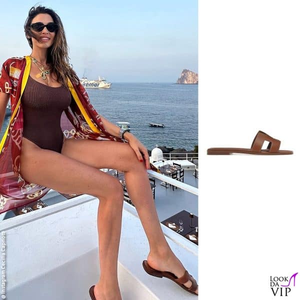 marrone per Cecilia Capriotti, che di Hermès sfoggia anche il kimono 