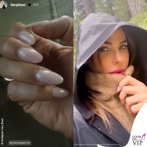 Ilary Blasi mostra la manicure: smalto chiaro e unghie lunghe