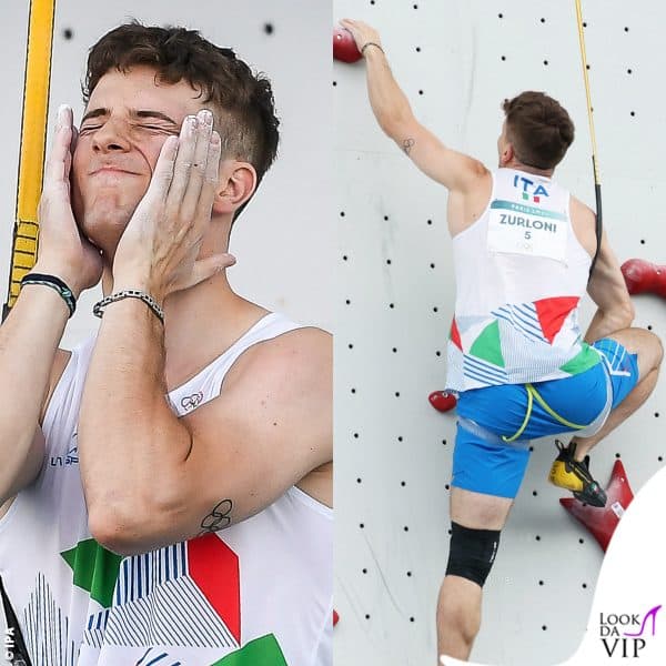I cerchi olimpici tatuati sotto al braccio sinistro di Mattia Zurloni 
