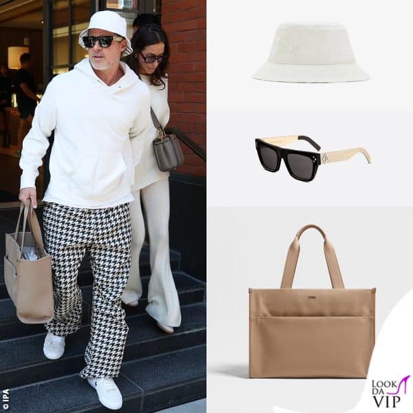 pantaloni e cappello Burberry, occhiali Dior, borsa Zegna 