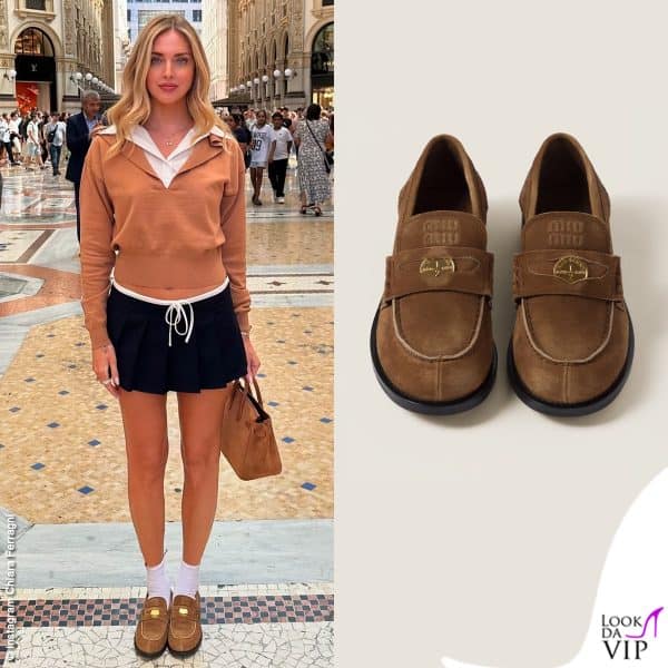 Chiara Ferragni indossa mocassini Miu Miu