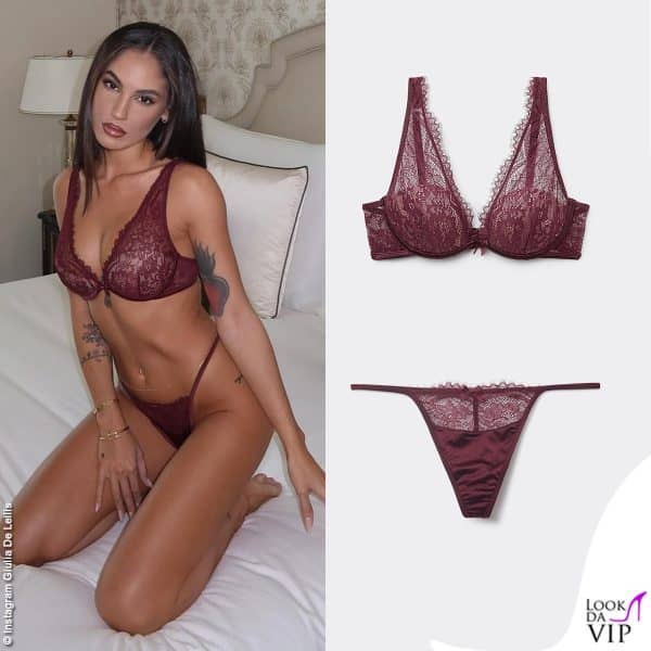 Giulia De Lellis in pizzo bordeaux Tezenis