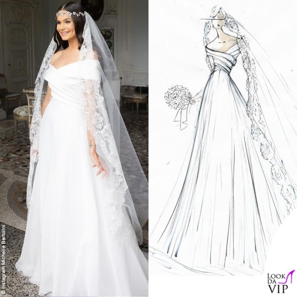 Michelle Bertolini  ha indossato un abito da sposa Tosca spose che lasciava scoperte le spalle