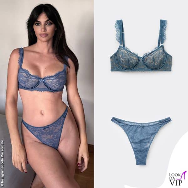 Nicole Mazzoccato sceglie un completo di pizzo bluestone Tezenis