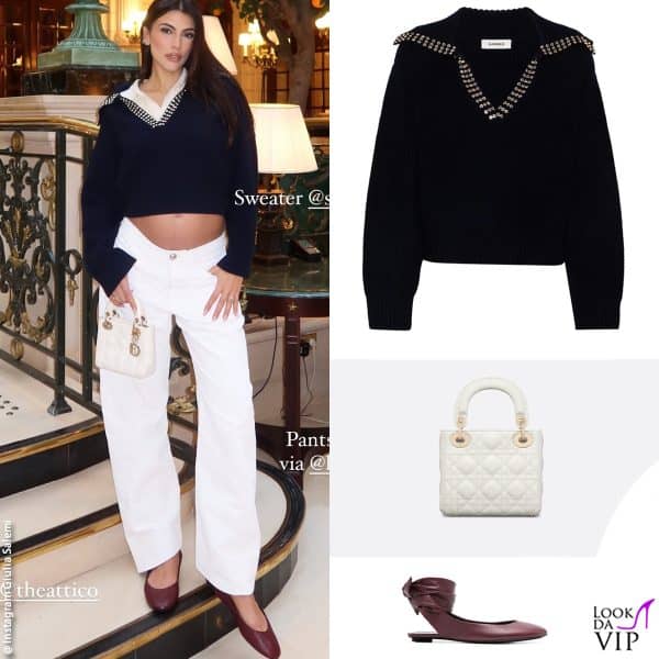 sportiva a Parigi: maglione Sandro, jeans Jil Sander, borsa Dior, ballerine The Attico 