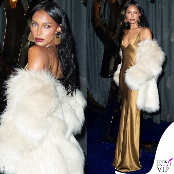 long dress oro e ecofur bianco per Jasmine Tookes 