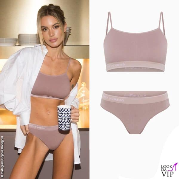 Sophie Codegoni indossa top e slip in cotone Pompea