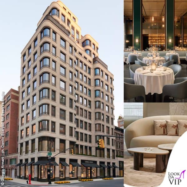 Il building di Giorgio Armani, in Madison Avenue. Nel dettaglio il ristorante e lo spazio Armani Casa