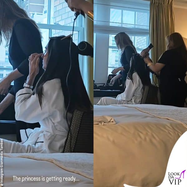 Gianmarco Tamberi riprende la moglie Chiara Bontempi in hotel prima della sfilata Giorgio Armani