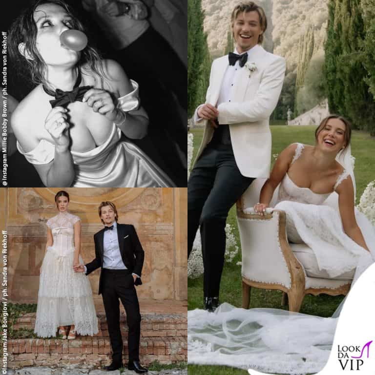 I look di millie bobby brown per il matrimonio in Italia con Jake bongiovi