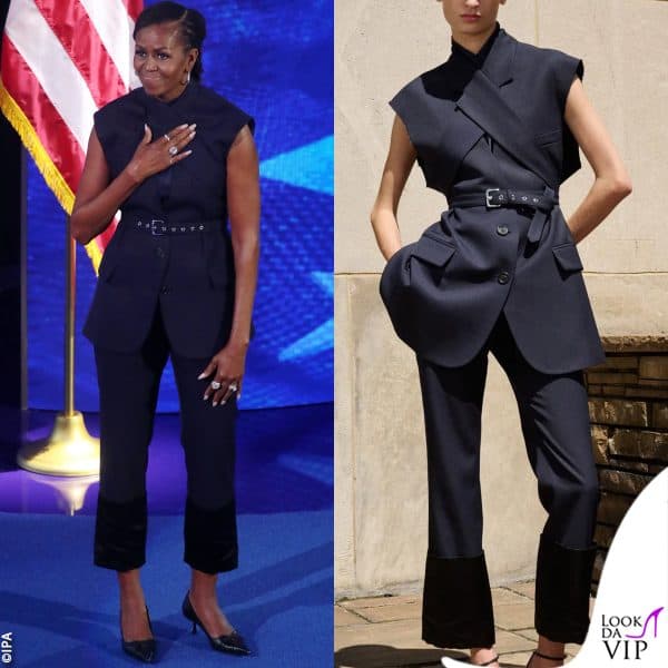 Michelle Obama in Monse, con pump Jimmy Choo, alla convention democratica di agosto a Chicago 
