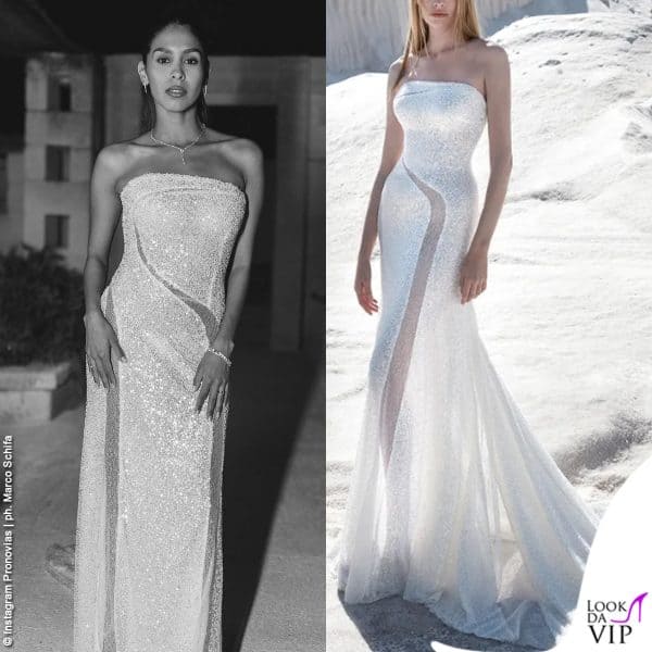 Paillettes e trasparenze per il terzo look nuziale, sempre Pronovias