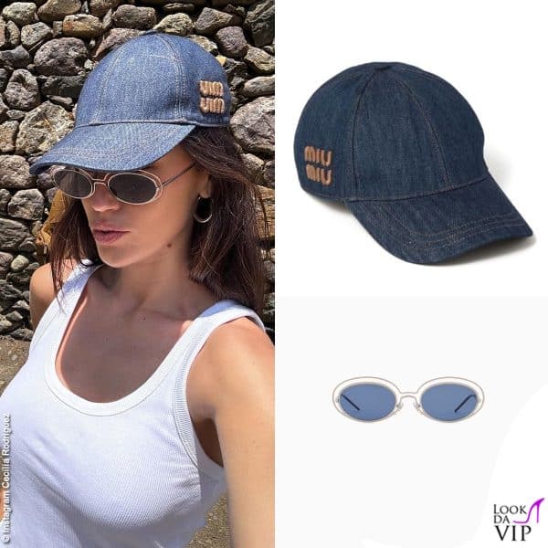 Cappello Miu Miu e occhiali da sole Emporio Armani per Cecilia Rodriguez