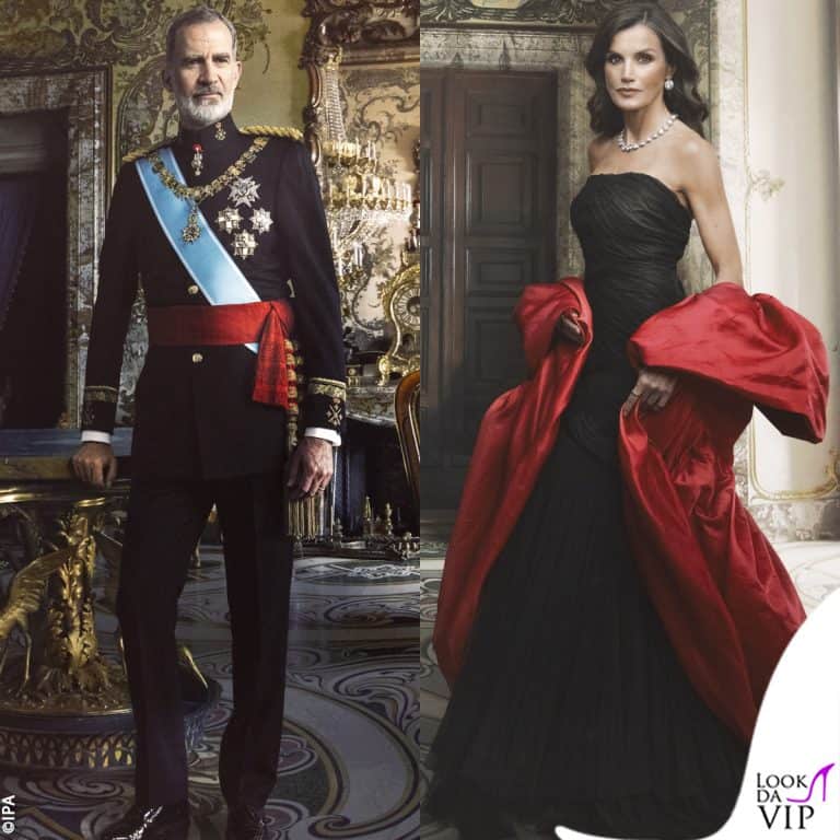 i ritratti di re Felipe e della regina Letizia di Spagna, in Balenciaga