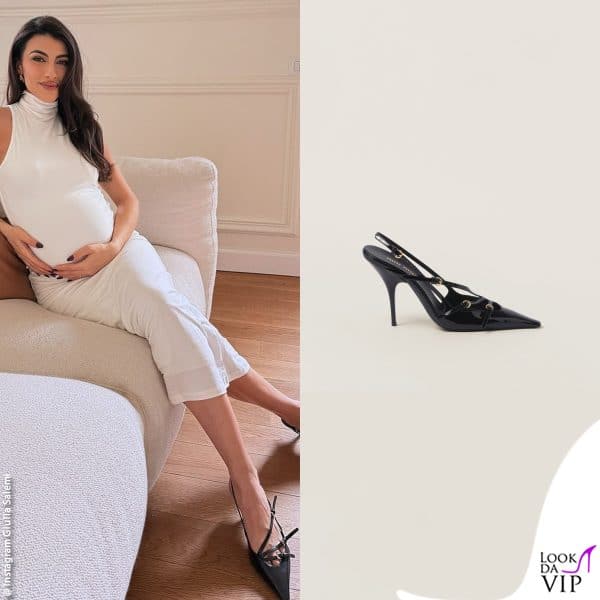 sul divano con l'abito bianco e le slingback Miu Miu 