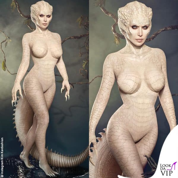 Kim Kardashian ad Halloween mascherata da alligatore albino 