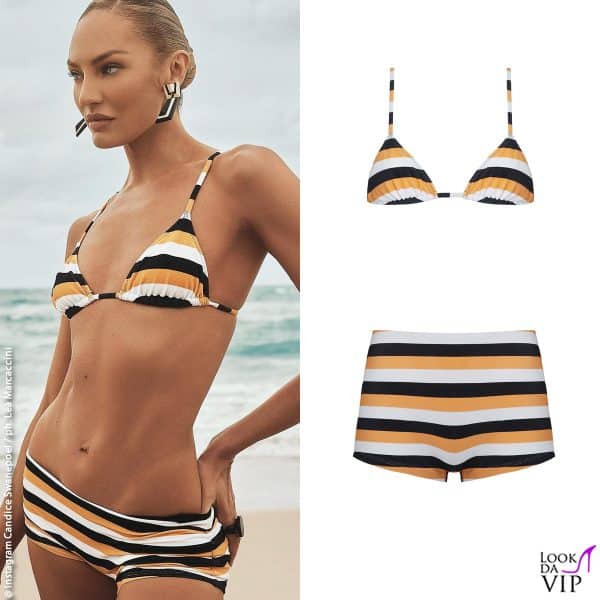 Candice Swanepoel con un bikini Tropic of C (triangolo 112 euro, shorts 154 euro)
