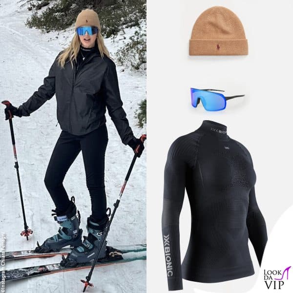 cappello Ralph Lauren, occhiali Out of Rams e maglia X Bionic per la Ferragni 