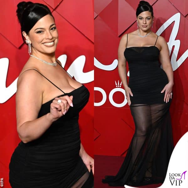 nero sheer per Ashley Graham, in Blumarine by David Koma 