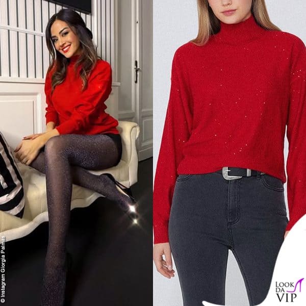 Giorgia Palmas in Tezenis: maglione rosso con paillettes
