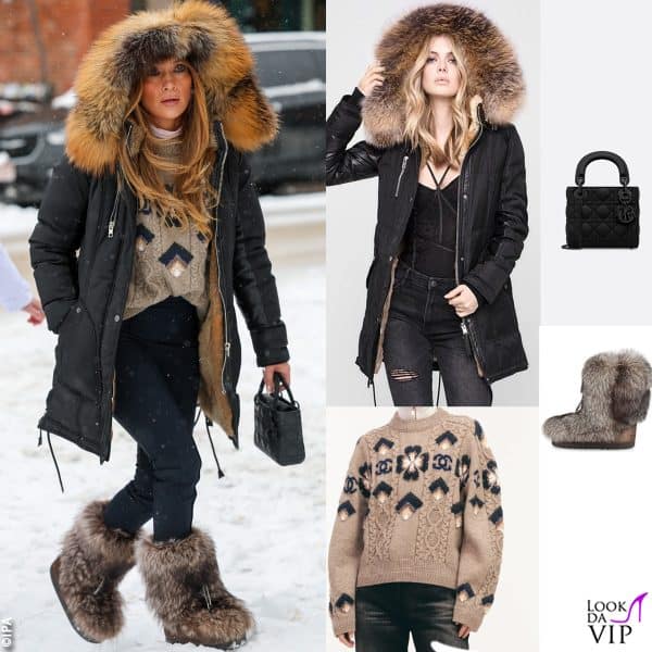 giacca Nicole Benisti, maglione Chanel, borsa Dior, doposci Brunello Cucinelli 