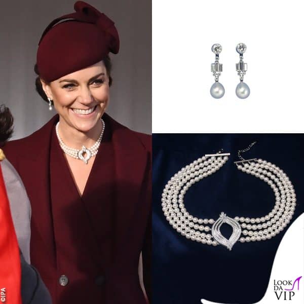 gli orecchini e la collana sfoggiati da Kate sono appartenuti alla regina Elisabetta 