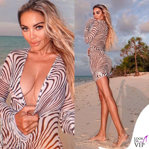 Elena Morali a Dubai col bechwear zebrato