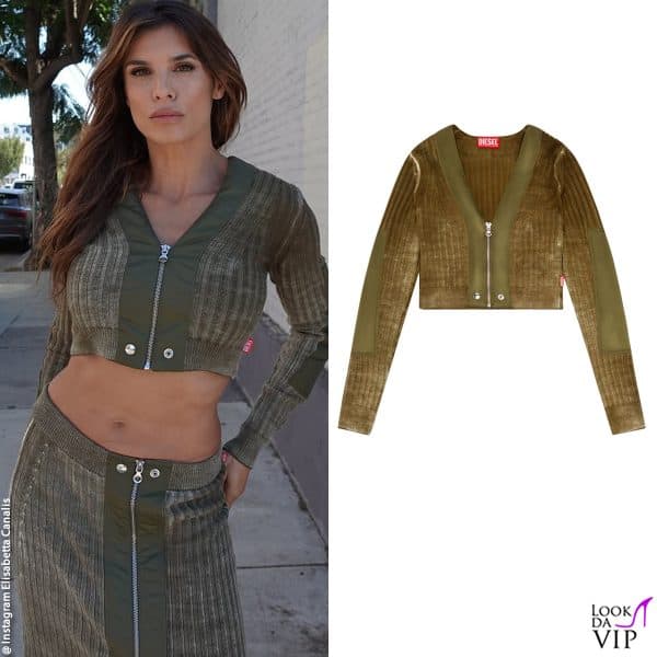 Elisabetta Canalis con un mini cardigan Diesel